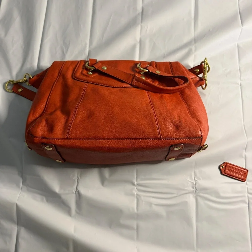 Coach Womens Kristin Sage Satchel Bag F19247 Orange Pebbled Leather Large Boho